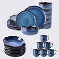 Ceramic Dinnerware Sets of 6Poreclain Plates and Bowls SetsHandmade Reactive Glaze Dishes SetChip Resistant and Scratch Resistant | Oven&ampDishwasher &amp Microwave Safe-BLUE (30PCS)