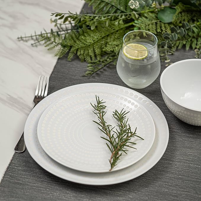 BZYOO 12 Piece Ceramic Dinnerware Set Serive for 4 Porcelain Plates and Bowls for Dining Pearl White + Ceramics 14oz Coffee Mug Set of 6
