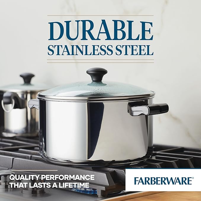 Farberware Classic Traditions Stainless Steel Cookware Induction Pots and Pans Set with Prestige Cooking Utensils 12 Piece - Stainless Steel