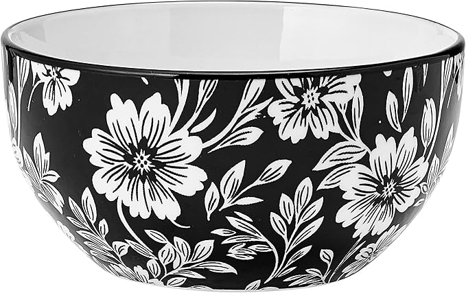 Pfaltzgraff Midnight Blooms 12 Piece Floral Stoneware Dinnerware Plate Bowl Dish Set Service for 4 Black