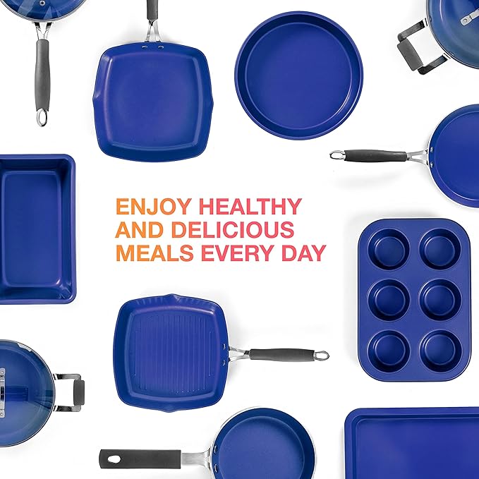 Mueller Sapphire UltraClad Kitchen Induction Pots and Pans Set Nonstick Induction Cookware Sets -24pc for Cooking Kitchen Cookware Sets Frying Pans