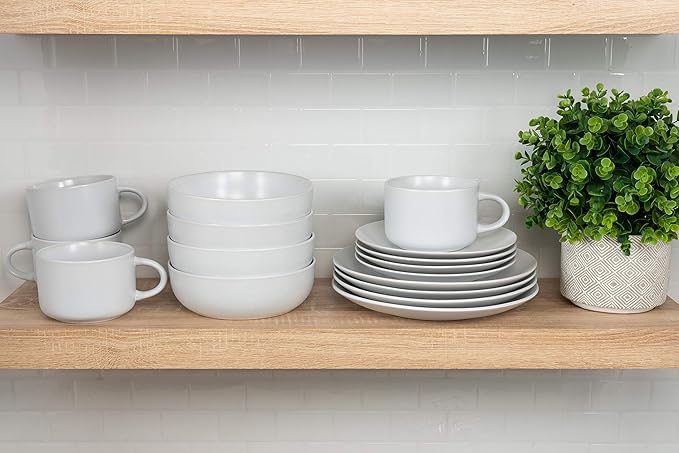 10 Strawberry Street Wazee Matte Coupe Dinnerware Pack of 16 White