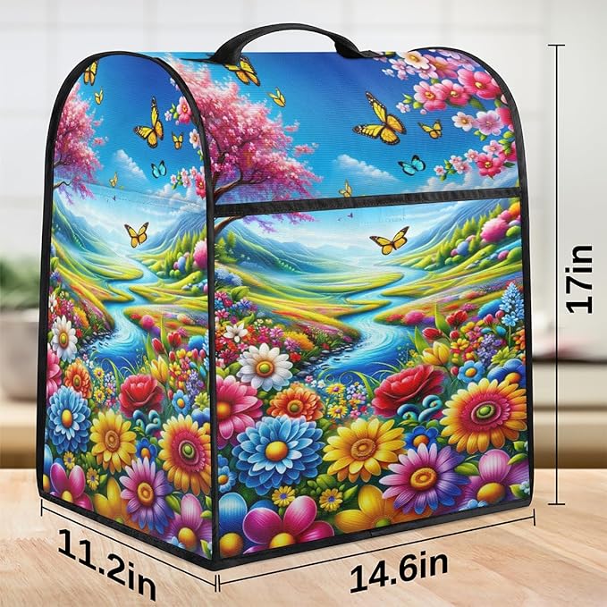 cfpolar Kitchen Aid Mixer Cover Compatible with 6-8 Quarts Butterfly Flower Cherry Blossom Stand Mixer Cover Kitchen Aid Mixers Accessories Appliance Organizer Bag Dust Covers with Zipper Pocket