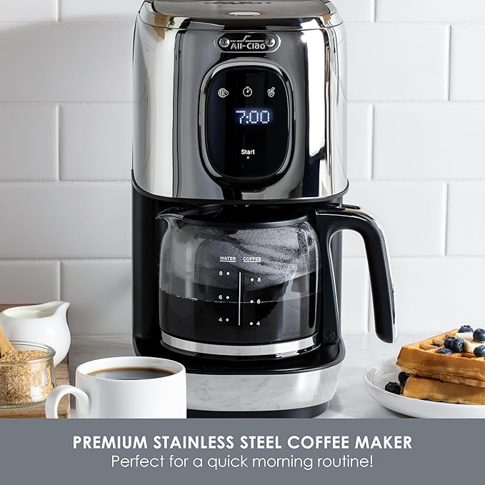 All-Clad Majestuo Stainless Steel Coffee Maker Keep Warm Function 1000 Watts Programmable Timer Removable Water Tank Silver