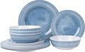 AELS Melamine Dinnerware Set of 12 Pcs Dinner Dishes Set for Indoor and Outdoor Use Melamine Plates and Bowls Set for 4 Dishwasher Safe Lightweight Unbreakable BPA Free Soft Blue