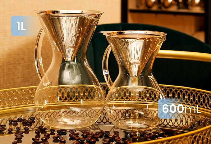 HUTCH Glass Pour Over Coffee Brewer with Double Mesh Stainless Steel Filter - Pour Over Coffee Maker Glass Carafe - 1 L