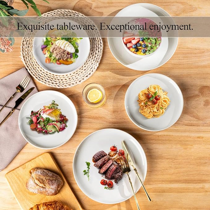 LERATIO Ceramic Dinnerware SetsHandcraft Embossed Stoneware Plates and Bowls SetsHighly Chip and Crack Resistant | Dishwasher &amp Microwave &amp Oven Safe Dishes setService for 4 (12pc)-White