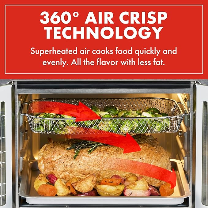 Emeril Lagasse Extra Large French Door Air Fryer Toaster Oven Combo 24 Cooking Functions and Digital Controls 7 Accessories Included Stainless Steel Finish 26QT Capacity