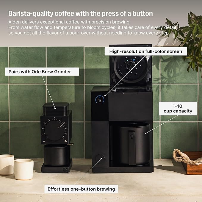 Fellow Aiden Precision Coffee Maker – 10-Cup Thermal Carafe Programmable Drip Coffee Machine Single Serve &amp Batch Brew Adjustable Brew Strength Removable Water Tank Matte Black