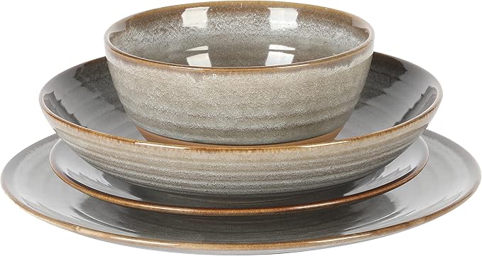 Gibson Elite Dreamweaver Double Bowl Terracotta Reactive Dinnerware Set - Grey Service for 4 (16pcs)