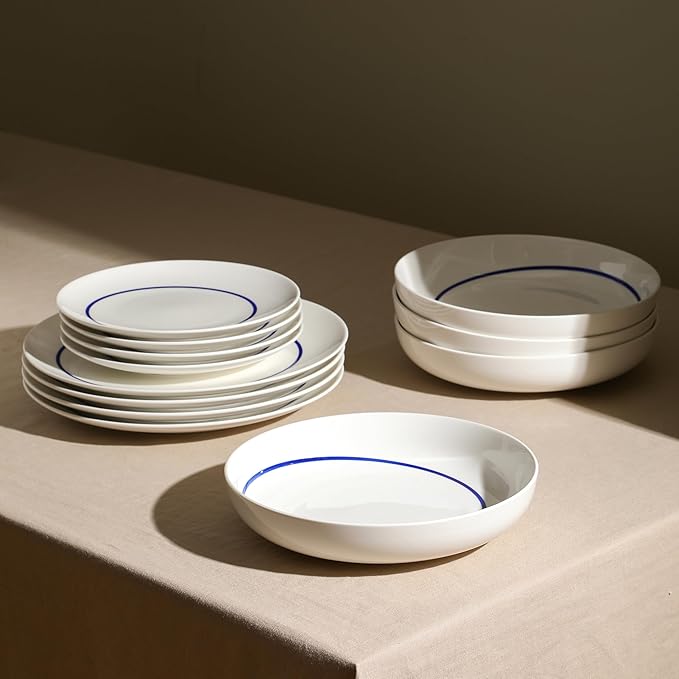 Stone Lain Luna 24-Piece Porcelain Dinnerware Set Plates and Bowls Set Dish Set for 8 Blue