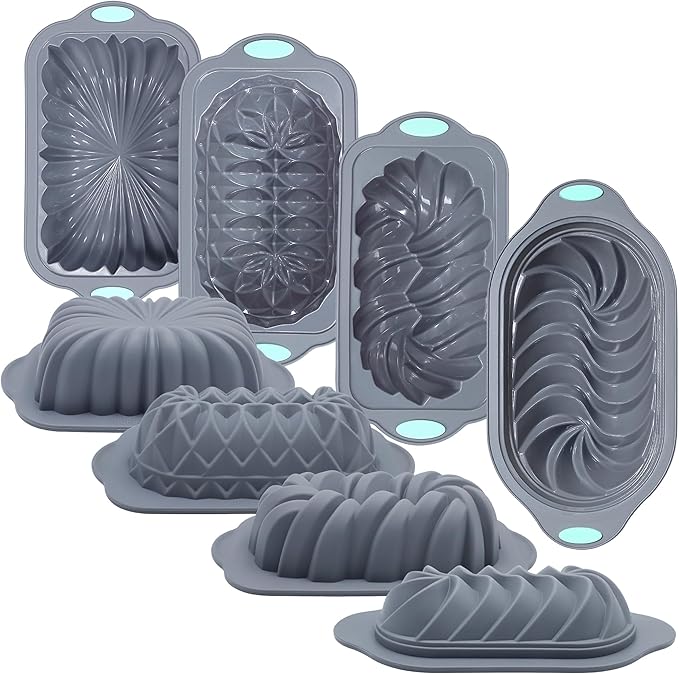 Tongjude 4 Piece Silicone Loaf Pan for Baking Non-Stick Kitchen Oven Bread Pan Perfect for Banana Bread Sandwich Pound Cake and Meatloaf 6 Cups Grey