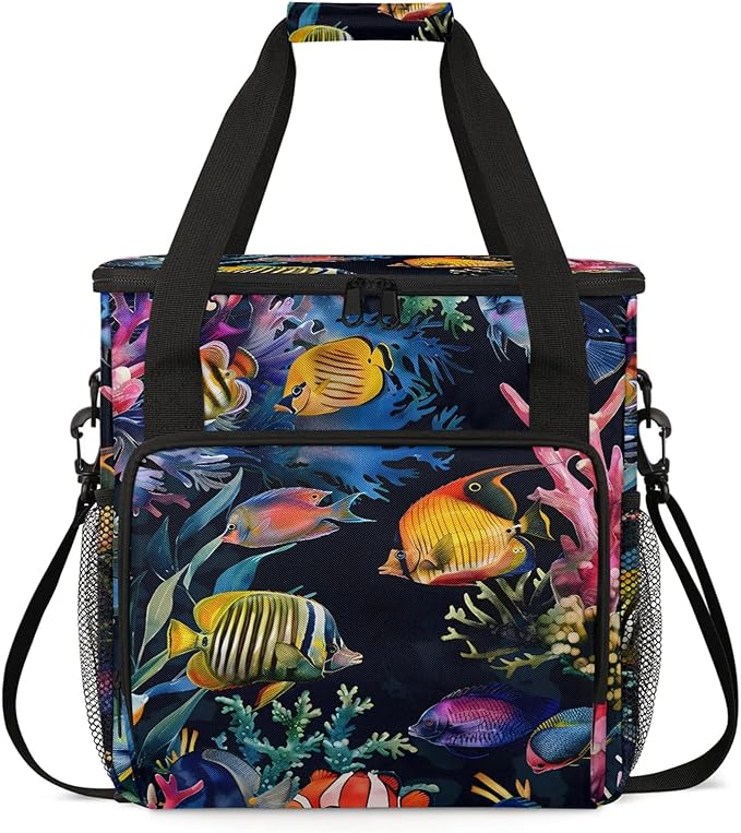 Ocean Fish Travel Coffee Maker Carrying Bag Large Organizer Storage Tote Bag Insulated Reusable Cooler Grocery Bags