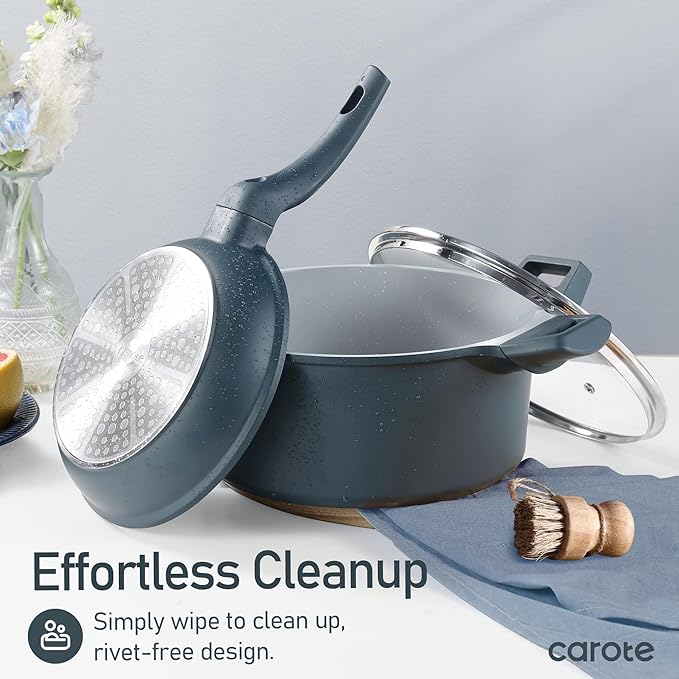 CAROTE 14 Pcs Ceramic Cookware Set Pots and Pans Set Non Stick with Ceramic Coating Induction Kitchen Sets