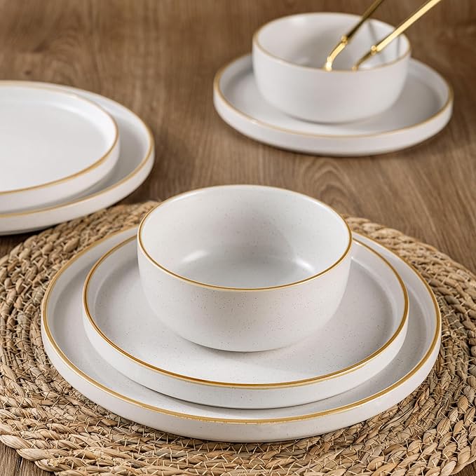 AmorArc Stoneware Dinnerware Sets for 4Reactive Ceramic Plates and Bowls SetHighly Chip and Crack Resistant | Dishwasher &amp Microwave Safe | Round Dishes Set Service for 4 (12pc)