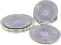 TUDOR ROYAL Porcelain 16-Piece Round Dinnerware Set Service for 4 Singapore Blue Design Blue Radial Plates Bowls Mugs Dishes Premium Quality Ceramic Tableware Unique Pattern Glossy