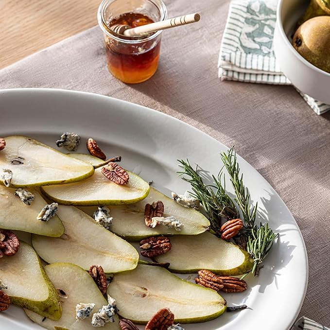 over&ampback Rim Stoneware Serving Platter - Elegant 1-Piece Oval Serving Platter to Complete Your Kitchen Set - 16 L x 10.8 W Semi-Matte White
