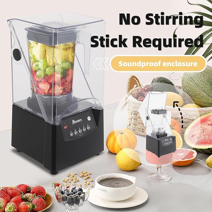 Commercial Smoothie Blender with Quiet Shield 61oz Quiet Blender for Smoothies 2600W High Powered Blenders Stainless Steel Milk Shake Machines for Smoothies Milkshakes and Sauces