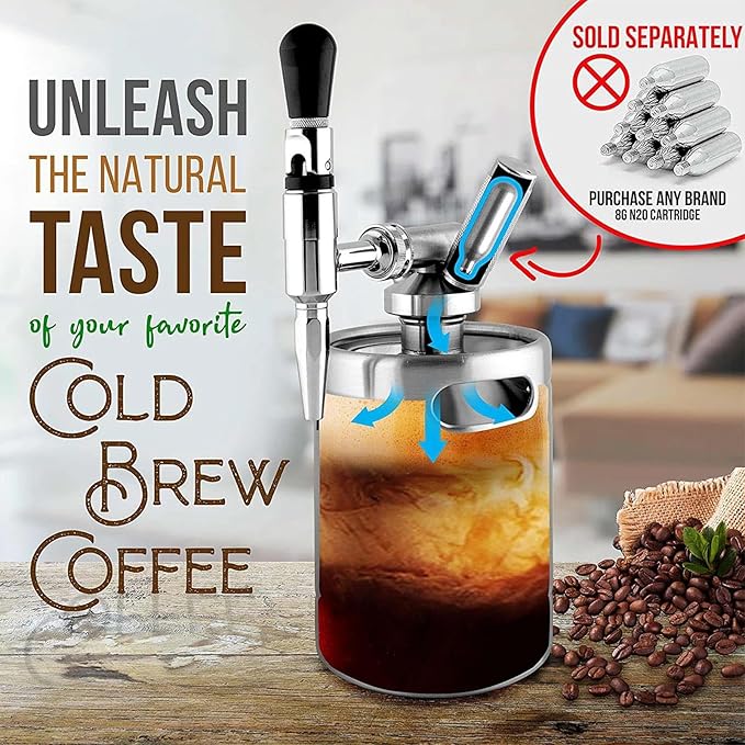 64oz(2L)/128(4L) Nitro Cold Brew Coffee Maker Nitrogen Coffee Machine Dispenser System w/PRV Kit &amp Stout Creamer Faucet