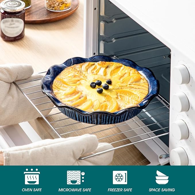 vancasso Starry 18 Pieces Dinnerware Sets for 6 Bundles 9 inch Pie Pans with Ruffled Edge Set of 2