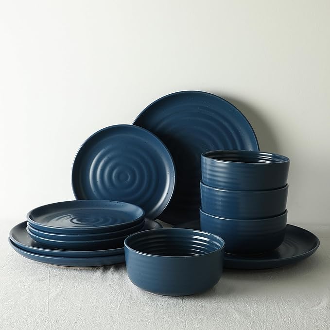 Earth &amp Clay Ion 12-Piece Dinnerware Set Stoneware Blue