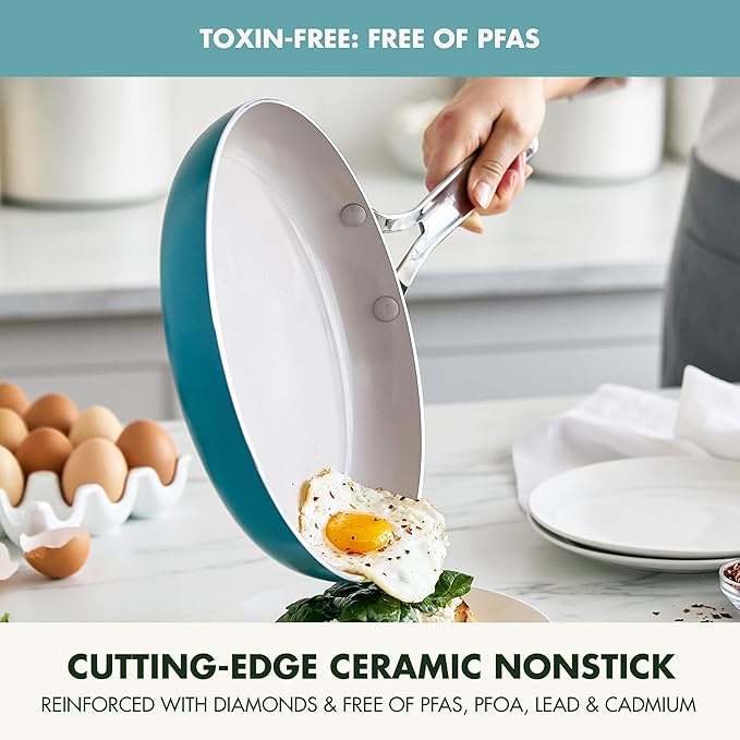 GreenPan Nova 10” Frying Pan Skillet and 4.37QT Sauté Pan with Lid Oprah’s Favorite Things 2024 PFAS-Free Ceramic Nonstick Induction Suitable Sear Fry Broil Dishwasher &amp Oven Safe Deep Tea