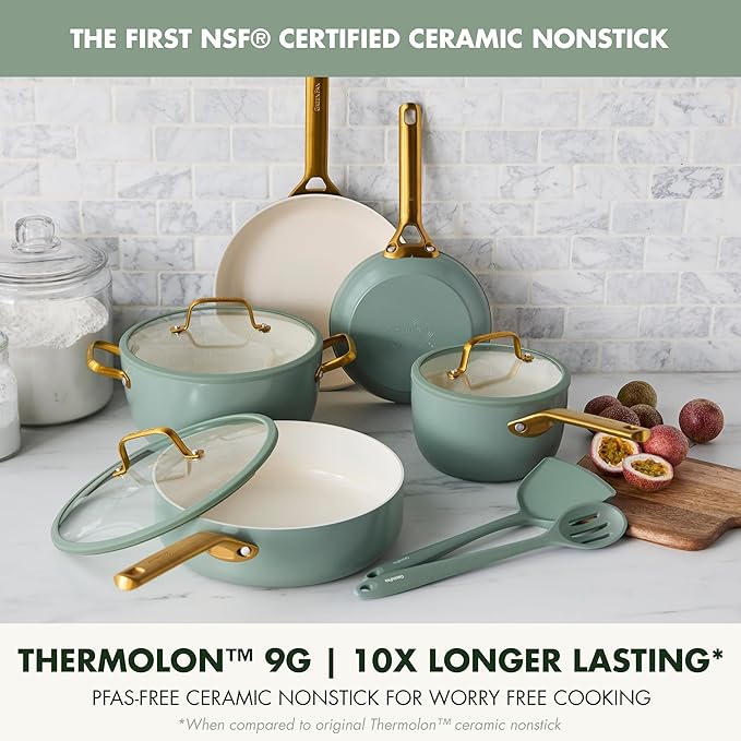 GreenPan Nonstick Reserve Pro 10 Piece Cookware Set NSF Certified Ceramic Hard Anodized PFAS-Free Pots &amp Pans Set with Lids Stainless Steel Handles Oven &amp Dishwasher Safe Moss Green