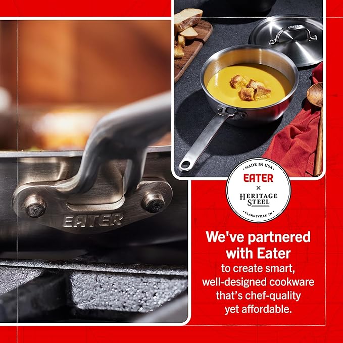 Heritage Steel Eater Series 5 Piece Essentials Set | Made in USA | 5 Ply Fully Clad Stainless Steel Cookware Set | Stay Cool Handle | Induction Ready &amp Non-Toxic