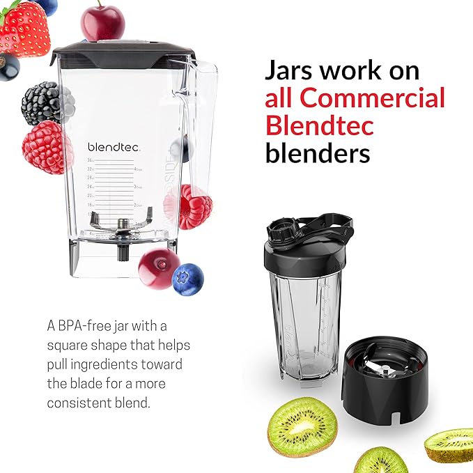 Blendtec Total Classic Original Blender - WildSide+ Jar (90 oz) and Blendtec GO™ Travel Bottle (34 oz) BUNDLE - Professional-Grade Power - 6 Pre-programmed Cycles - 10-speeds - Black