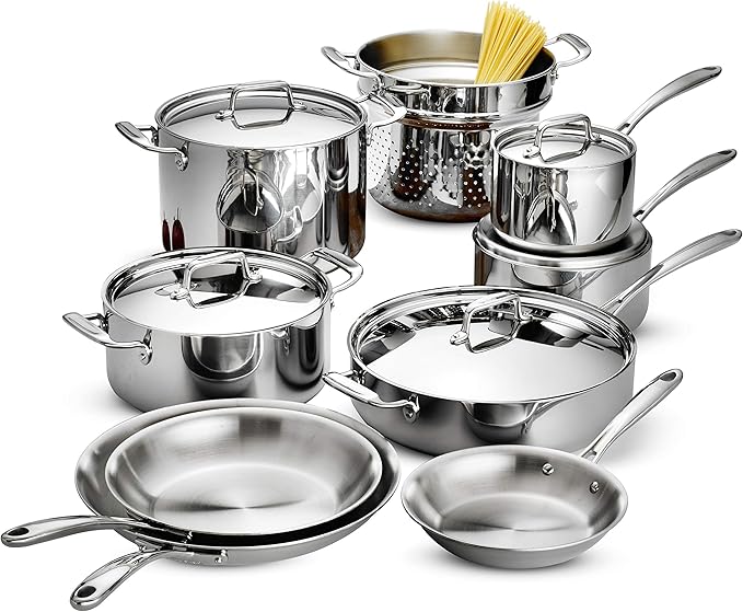Tramontina 80116/568DS Stainless Steel Tri-Ply Clad Cookware Set 14-Piece Made in China
