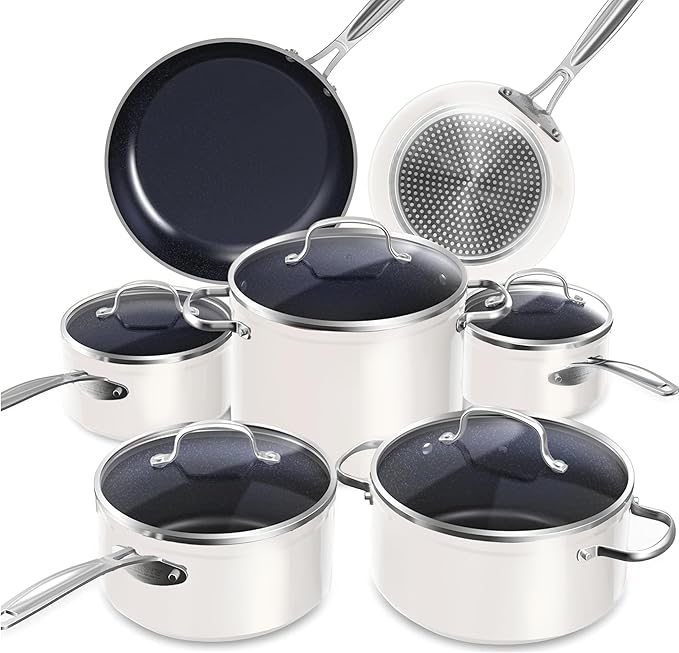 Nuwave Healthy Duralon Blue Ceramic Nonstick Cookware Set Diamond Infused Scratch-Resistant PFAS Free Dishwasher &amp Oven Safe Induction Ready &amp Evenly Heats Tempered Glass Lids &amp Stay-