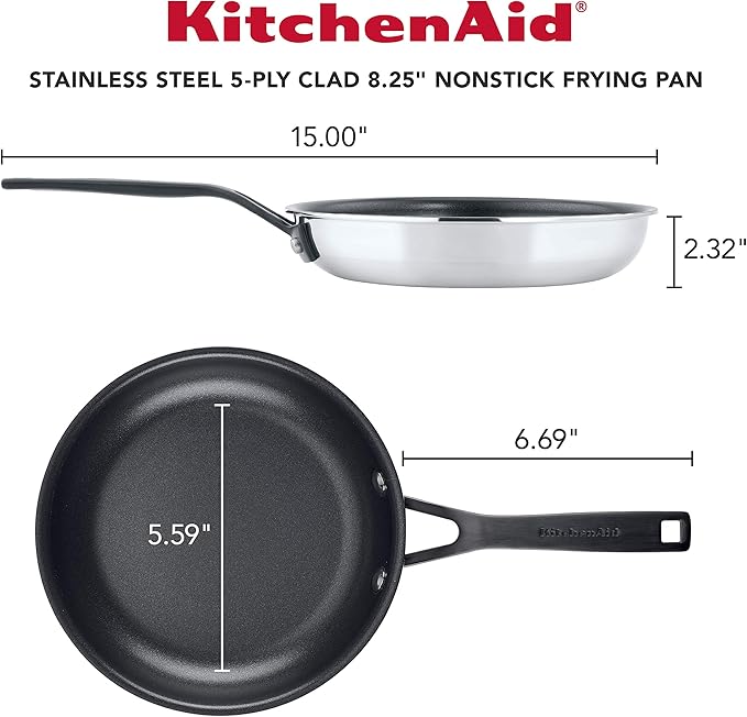 KitchenAid 5-Ply Clad Polished Stainless Steel Nonstick Fry Pan/Skillet 8.25 Inch