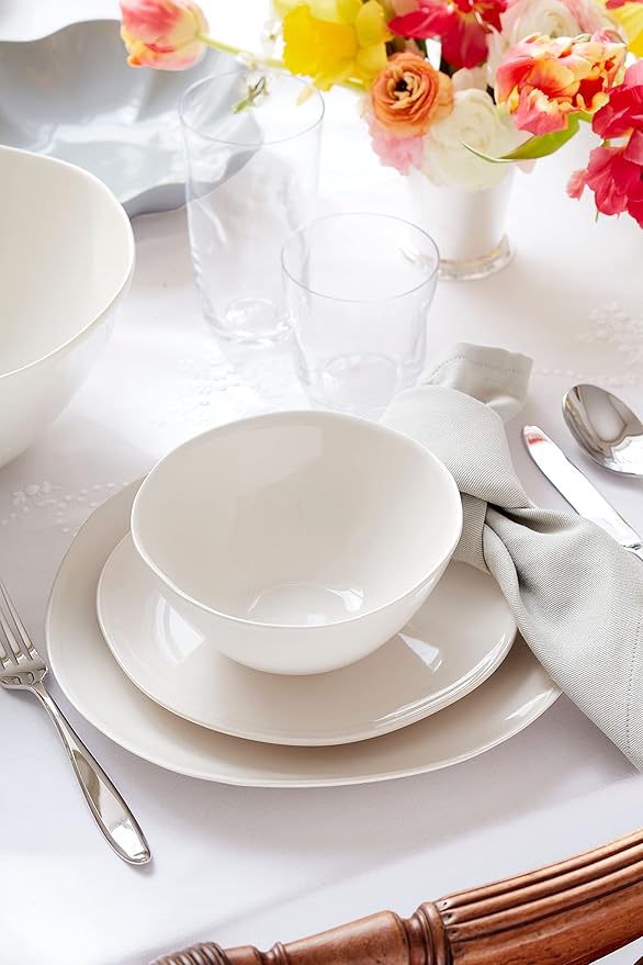 Portmeirion Sophie Conran Arbor Organic Shape Stoneware 4 Piece Place Setting Service for 1 Creamy White