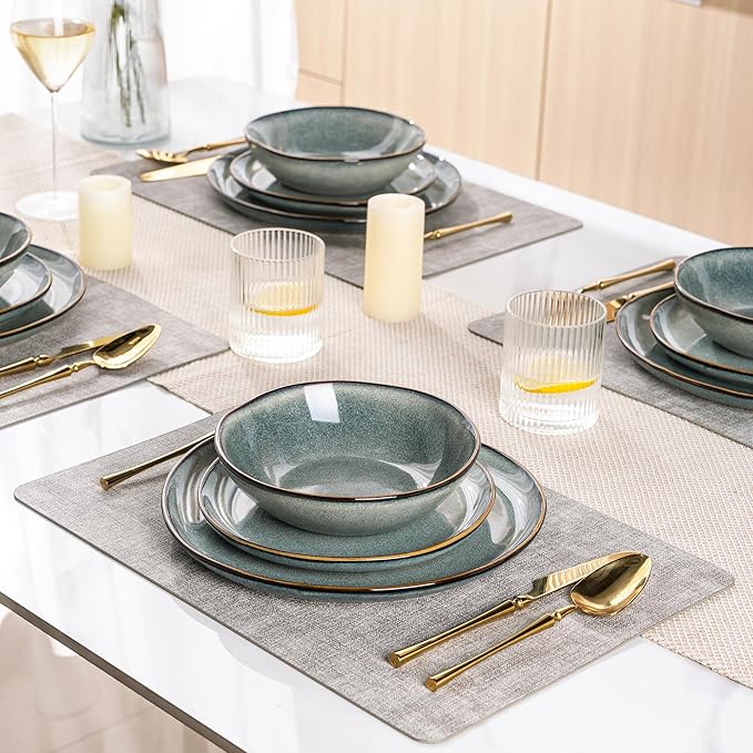 AmorArc Ceramic Dinnerware SetsHandmade Reactive Glaze Stoneware Plates and Bowls SetsHighly Scratch Resistant | Dishwasher &amp Microwave Safe Dishes SetService for 4 (12pc)