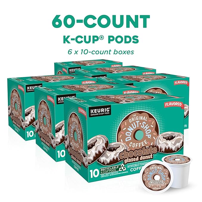 The Original Donut Shop Coffee Chocolate Glazed Donut Keurig Single-Serve K-Cup Pods Medium Roast Coffee 60 Count (6 Packs of 10)