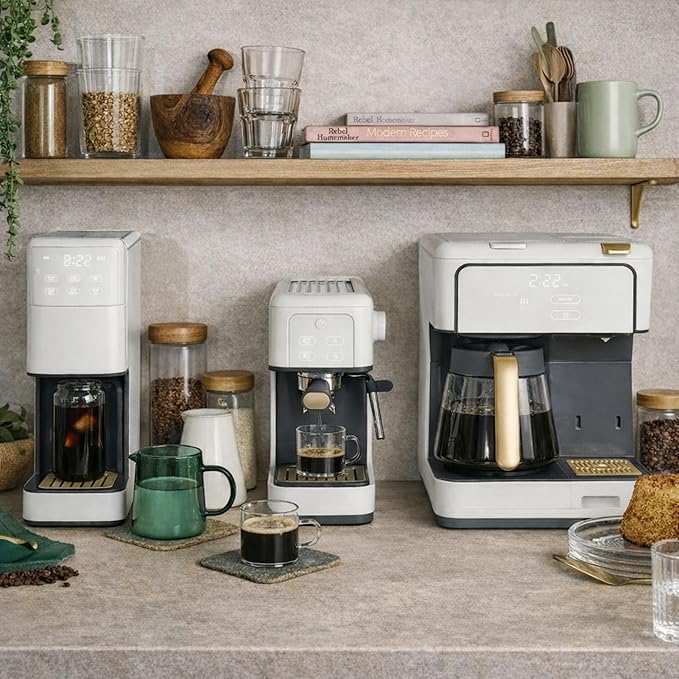 Multi Brew Coffee Maker with Single Serve and Carafe Brewing Options for Countertop Home Use (White Icing)