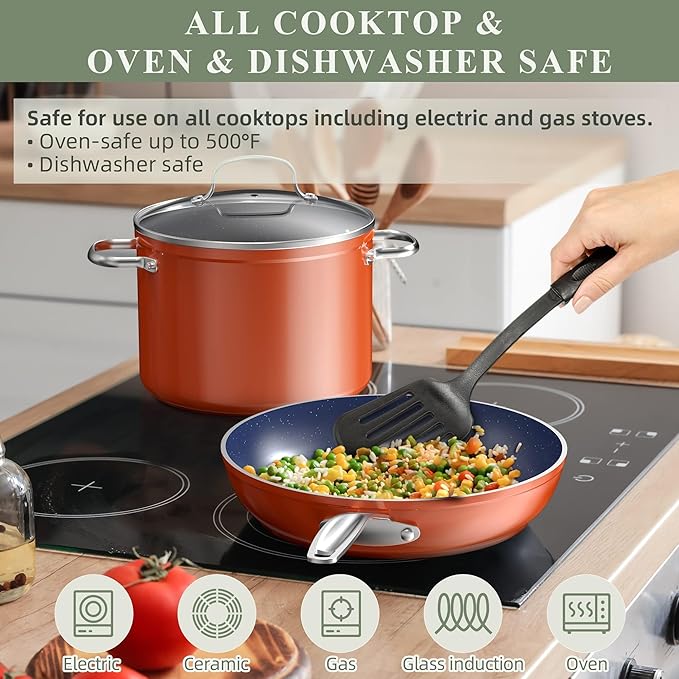 Nuwave Healthy Duralon Blue Ceramic Nonstick Coated 7pc Cookware Set Scratch-Resistant Diamond Infused PFAS Free Induction Ready &amp Evenly Heats Oven Safe Tempered Glass Lids