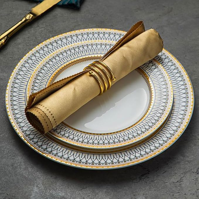 42 Piece Porcelain Dinnerware Set Light Luxury Style Translucent Dishwasher Microwave Safe Plates Bowls Scratch Resistant Dishware Sets (Gold 19 piece set)