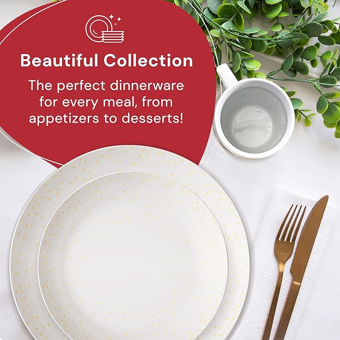 Safdie &amp Co. - Diamond Confetti Plates and Bowls Sets Modern Dinnerware Set Kitchen Dinnerware Sets Indoor and Outdoor Plates 16-Piece Kitchen Plates and Bowls Set with Mugs Dishwasher Safe