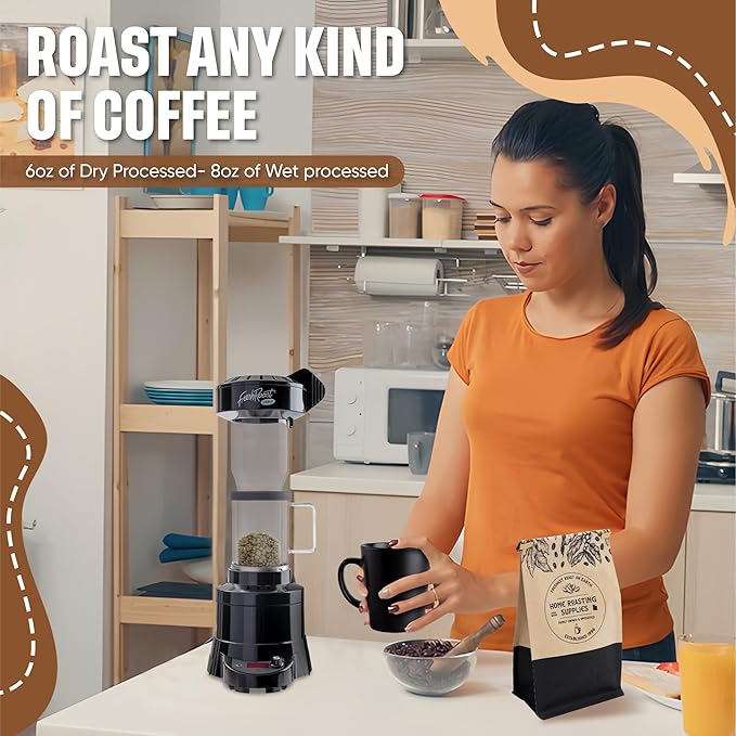 Fresh Roast SR800 Coffee Roaster Bundle – Home Coffee Roasting Machine with Glass Extension Tube Bean Cooler &amp Green Coffee Samples