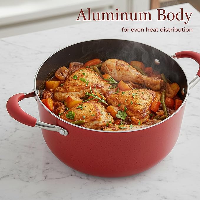 The Pioneer Woman Frontier Speckle Fancy Flourish Cookware and Bakeware Set Aluminum Nonstick 22 Piece Kitchen Tools Red