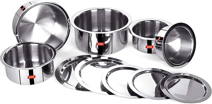 Sumeet Cook Smart TriPly SAS (Steel-Aluminium-Steel - 3 Layers) Tope Set of 5Pcs with Lid - No. 14 (1.1 LTR 14Cm) No. 16 (1.6Ltr 16Cm) No.18 (2Ltr 18Cm) No. 20(3Ltr 20Cm) No.22 (4Ltr 22Cm)
