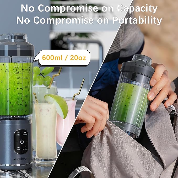 Personal Blender Portable Blender for-Smoothies and Shakes Ice crush Juice Pulse 4 Programs Cordless USB-C Rechargeable 18 oz removable Vessel Lids and Straws BPA Free Dishwasher Safe