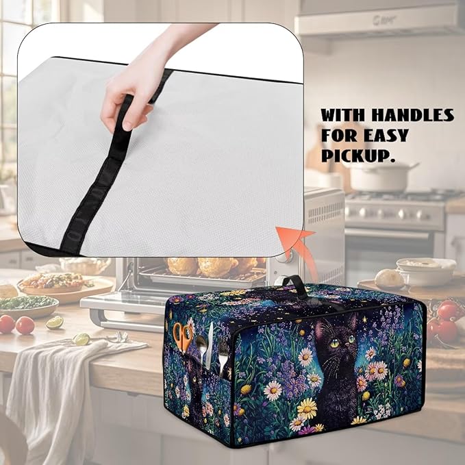 Doojoayie Black Cat Toaster Oven Cover Universal Fit Kitchen Appliance Dust Protector 8 Slice Toaster Cover Polyester Fabric Kitchen Appliance Dustproof Protector