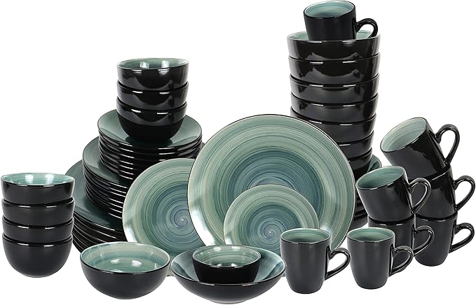 Stoneware Sonoma 56pc Dinnerware Set Black + Speckled Spin Wash Blue