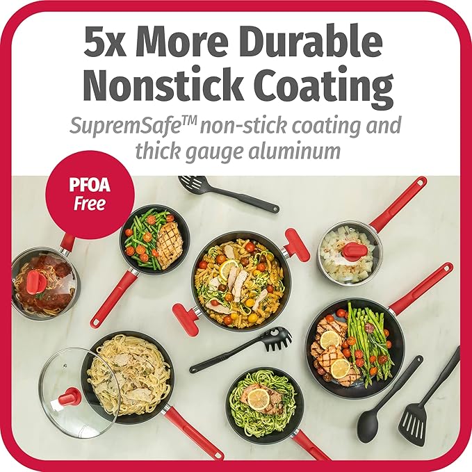 GoodCook ProEase 12-Piece Nonstick Cookware Set Includes 4-Quart Covered Dutch Oven Fry Pans Sauce Pans Utensils Even-Heating Aluminum Tempered Glass Lids Ergonomic Handles