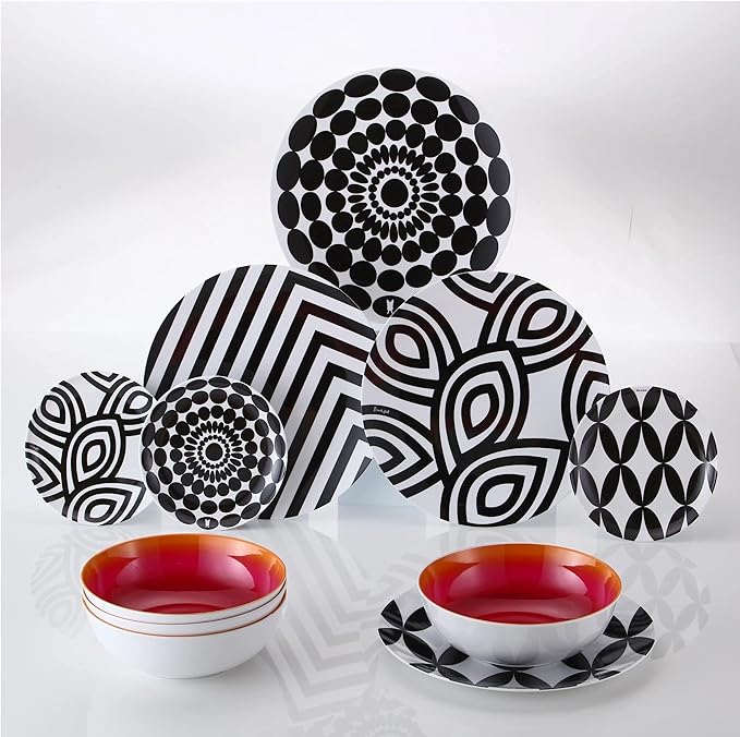 French Bull 12-Piece Dinnerware Set Black &amp White