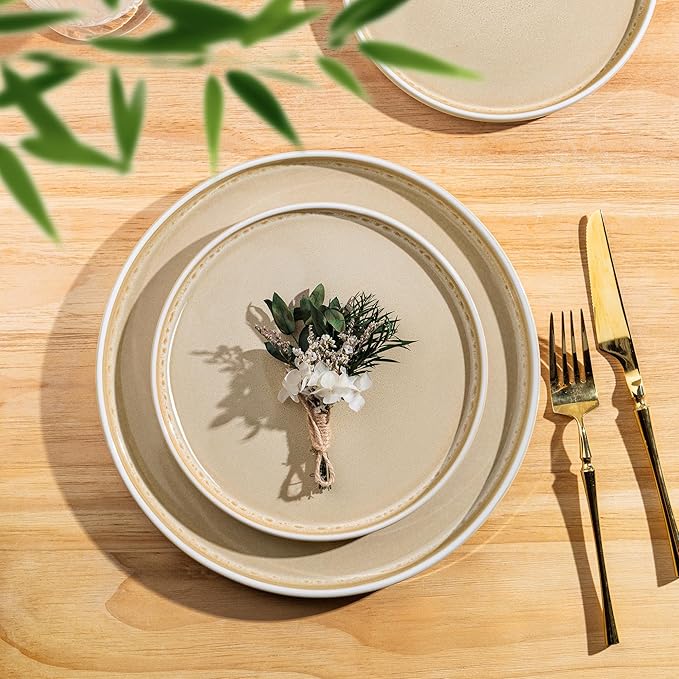 AmorArc Ceramic Dinnerware Sets Handmade Reactive Glaze Stoneware Plates and Bowls SetsHighly Chip and Crack Resistant | Dishwasher &amp Microwave Safe Dishes Set Service for 4 (12pc)