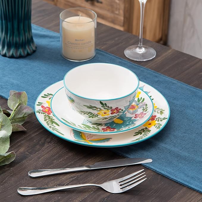 HomePop Ceramic 12-Pieces Dinnerware SetsDish Plates and Bowls Sets - Red