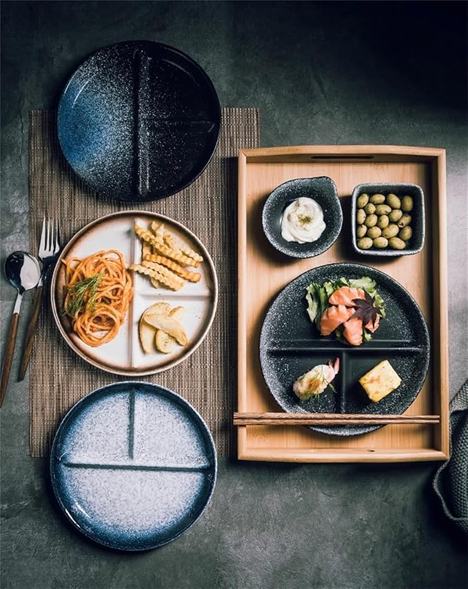 Divided Dinnerware Set 7-Piece Japanese Style with 8 Inch Compartments Plates Bowl and Dish Set Dishwasher &amp Microwave Safe Service for 1 (Color : D)